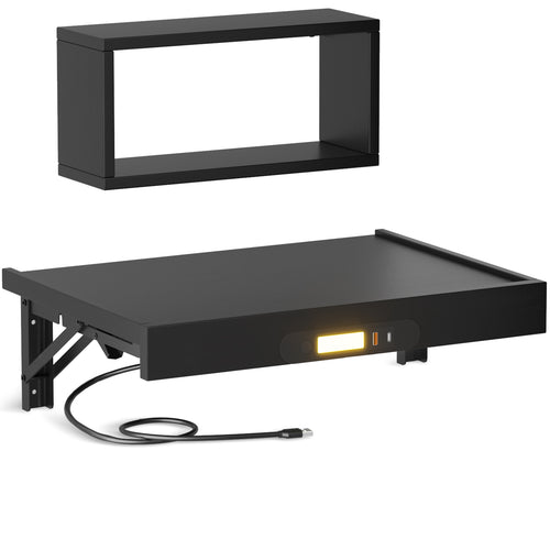 Nightstand with Led Light USB Type C Ports Black