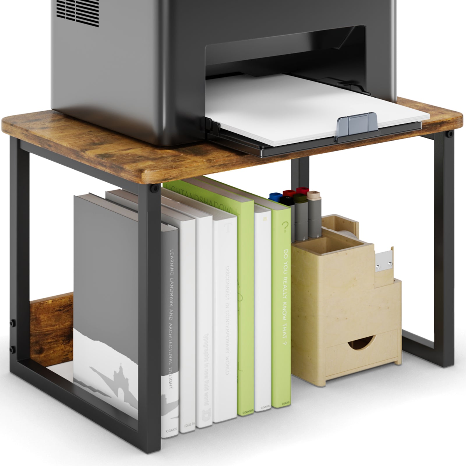 Printer Stand with Storage for Desk Brown