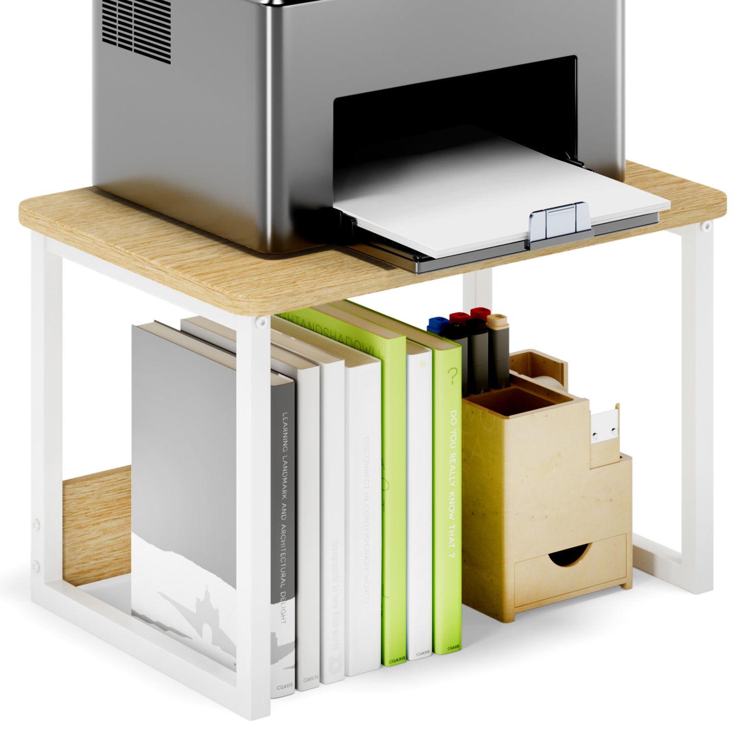 Printer Stand with Storage for Desk Maple