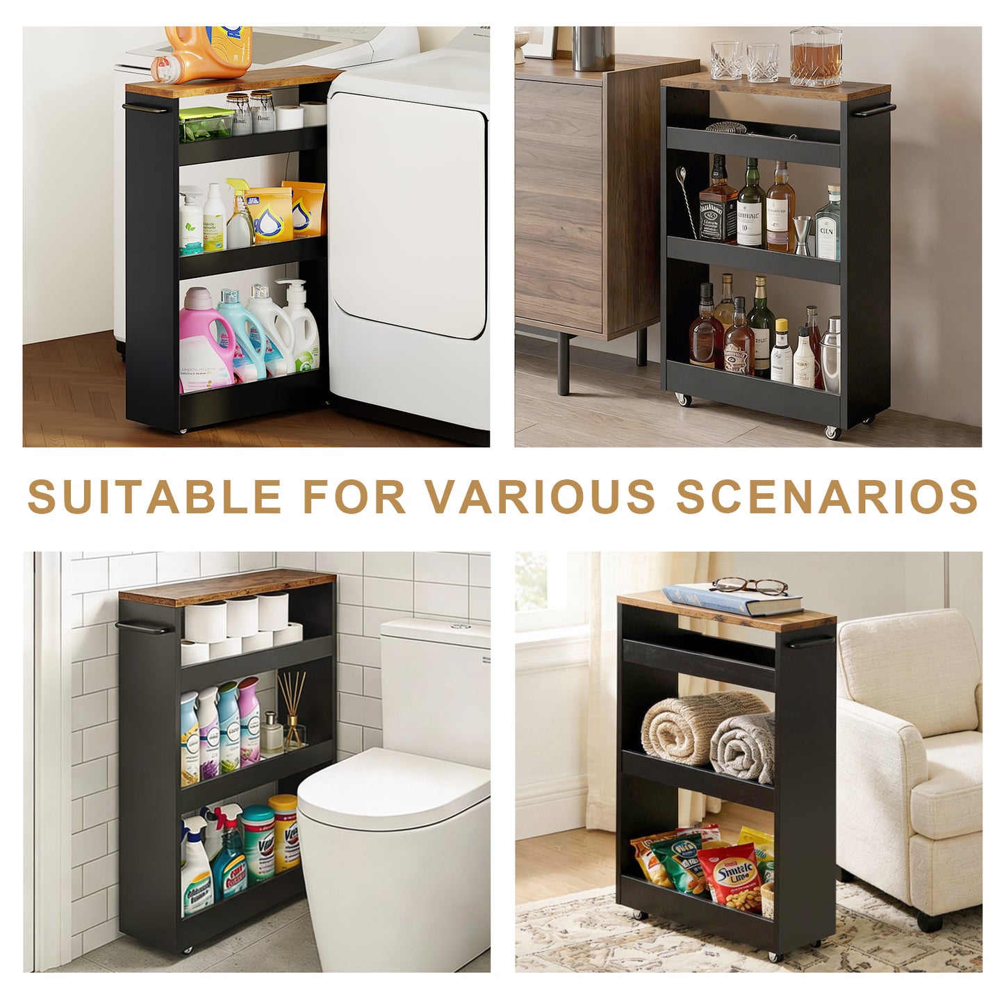Rolling Cart Sideboard Bathroom Storage Cabinet Toilet Shelf