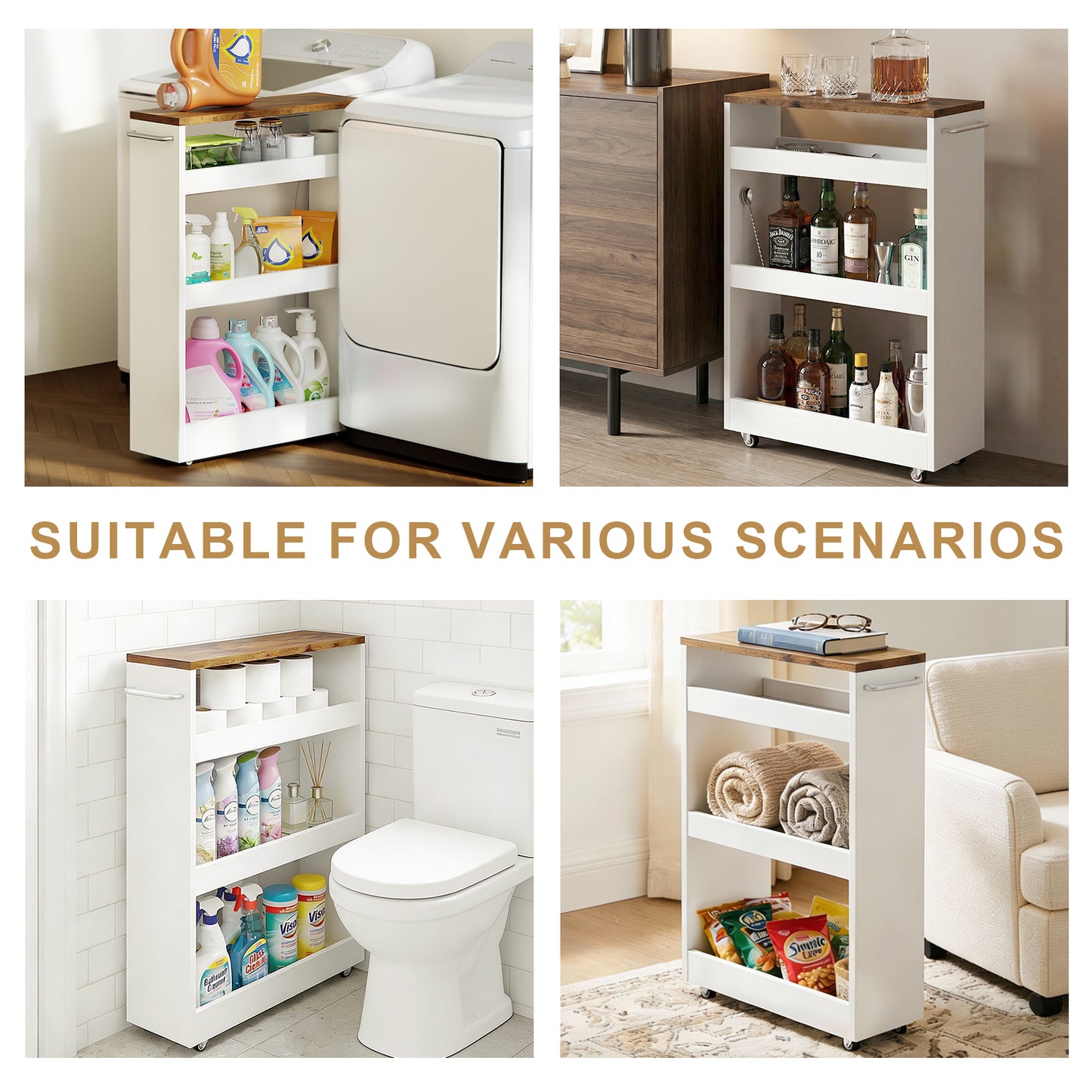 Rolling Cart Sideboard Bathroom Storage Cabinet Toilet Shelf