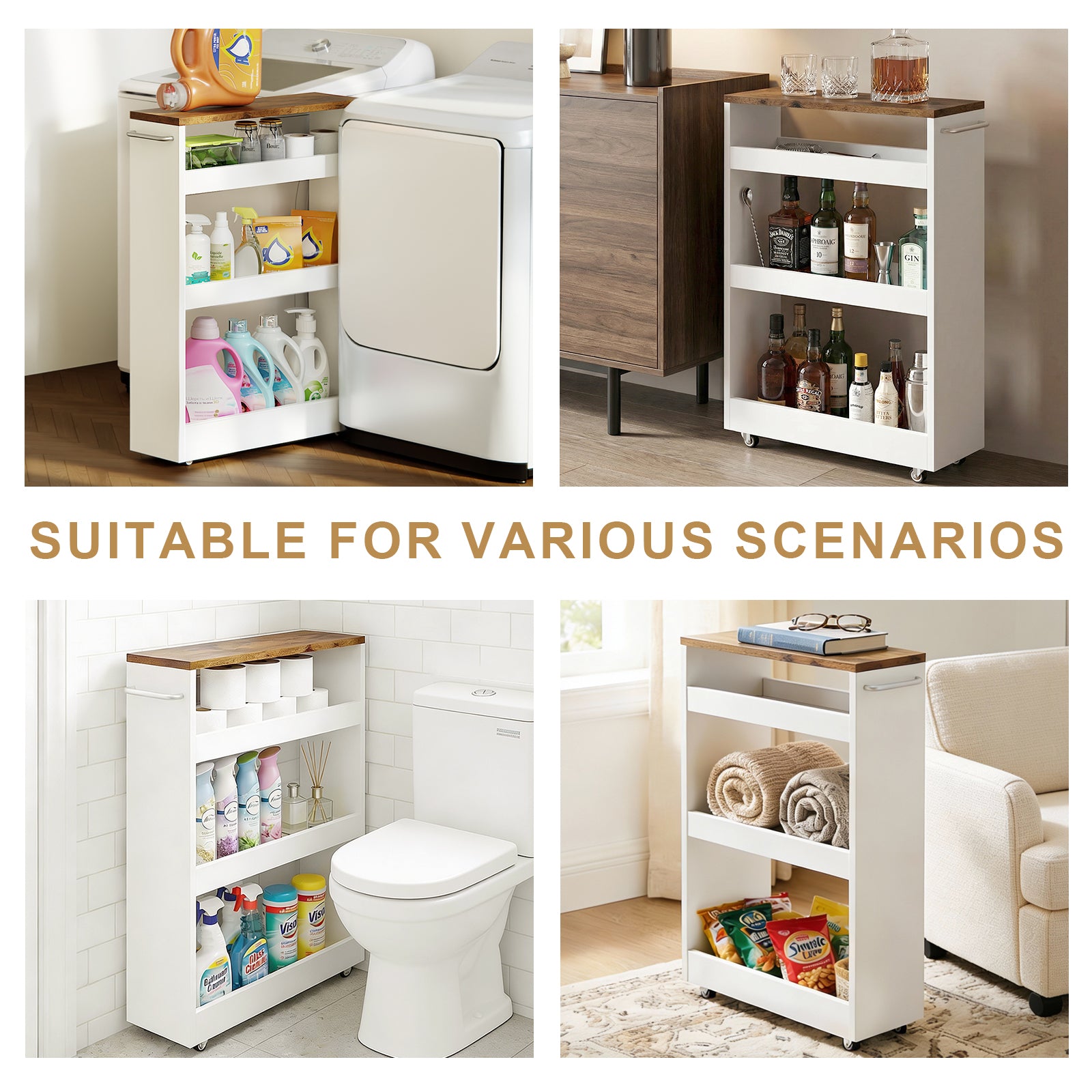 Rolling Cart Sideboard Bathroom Storage Cabinet Toilet Shelf