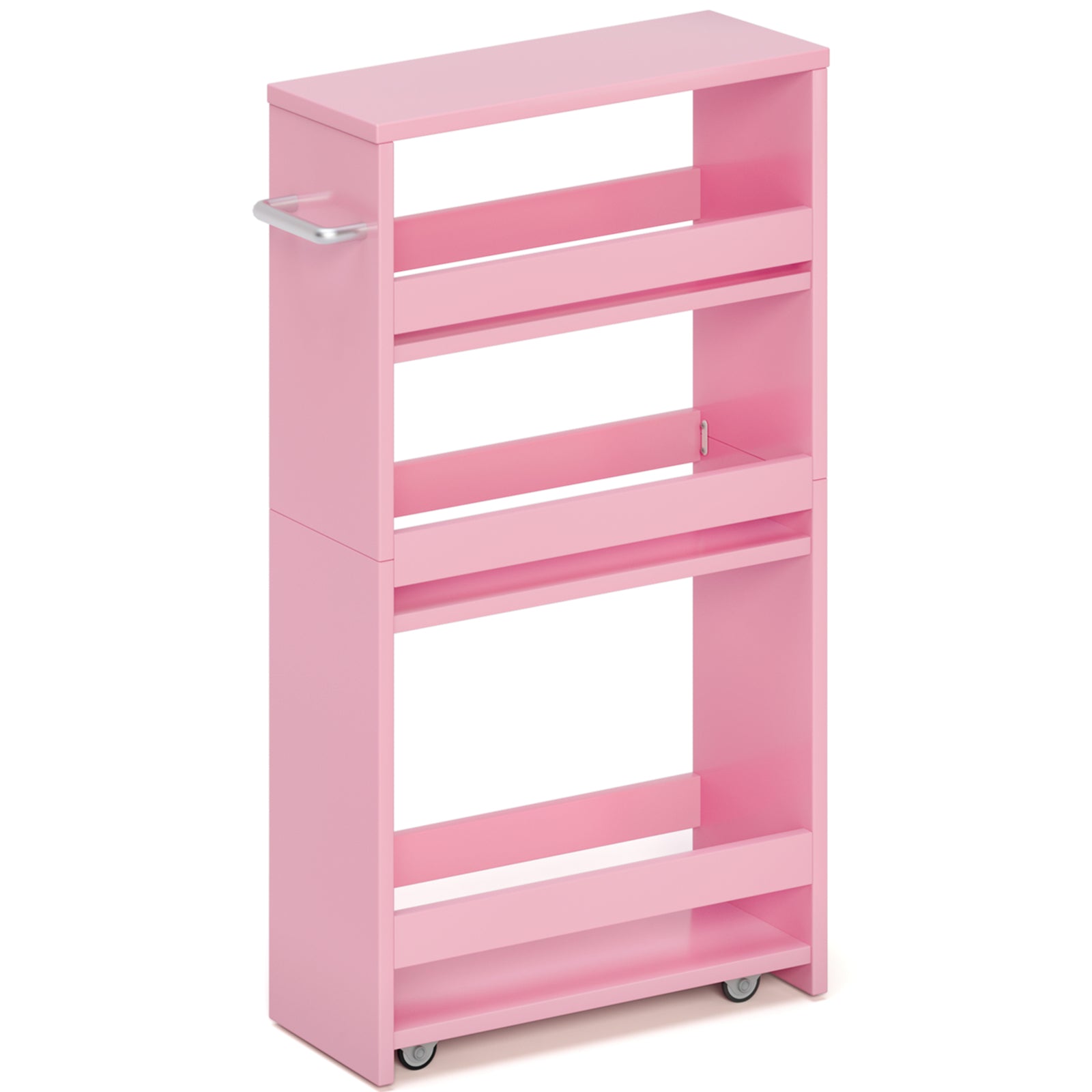 Rolling Utility Cart with Handle Slide Out Shelving Unit Organizer Trolley Slim Storage Cart Pink