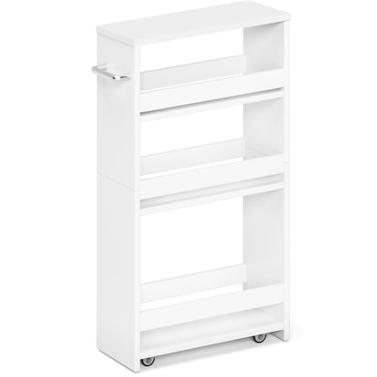 Rolling Utility Cart with Handle Slide Out Shelving Unit Organizer Trolley Slim Storage Cart White