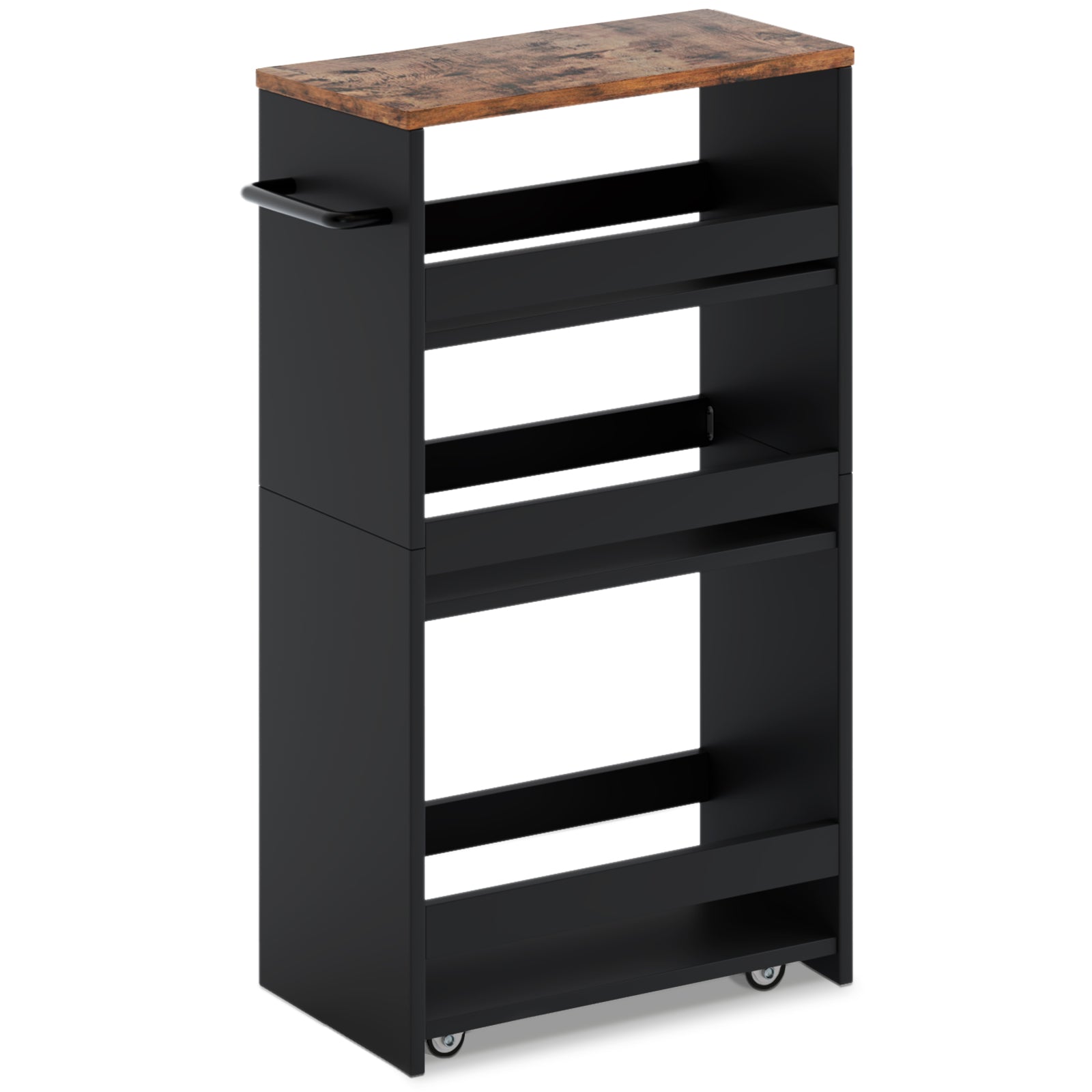 Slim Storage Cart Mobile Shelving Utility Carts Black Brown Organizers Narrow Shelves with Handle