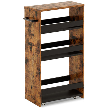 Slim Storage Cart Mobile Shelving Utility Carts Brown Black Organizers Narrow Shelves with Handle