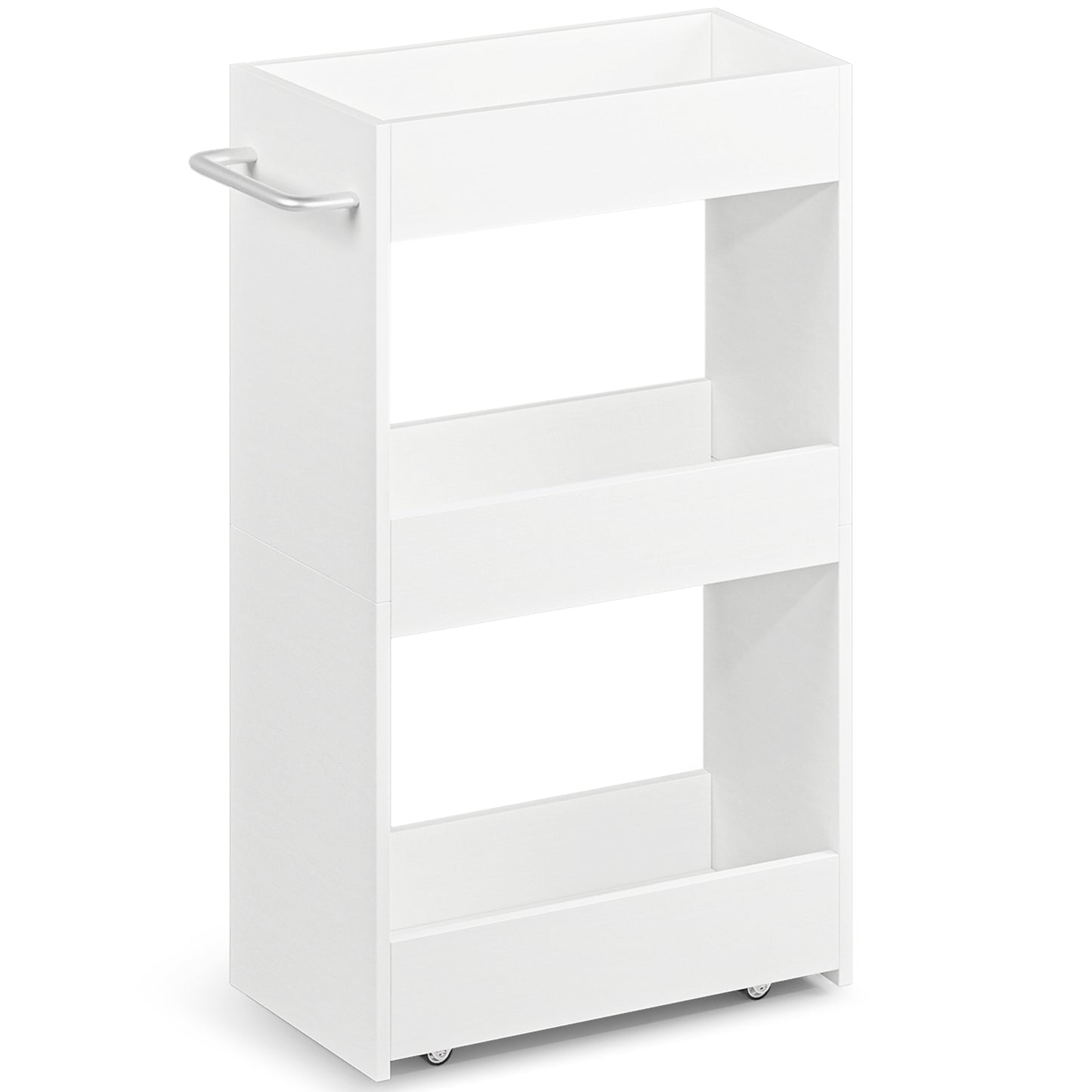 Slim Utility Kitchen Cart on Wheels Laundry Room Bathroom Organizers Narrow Shelves with Handle White