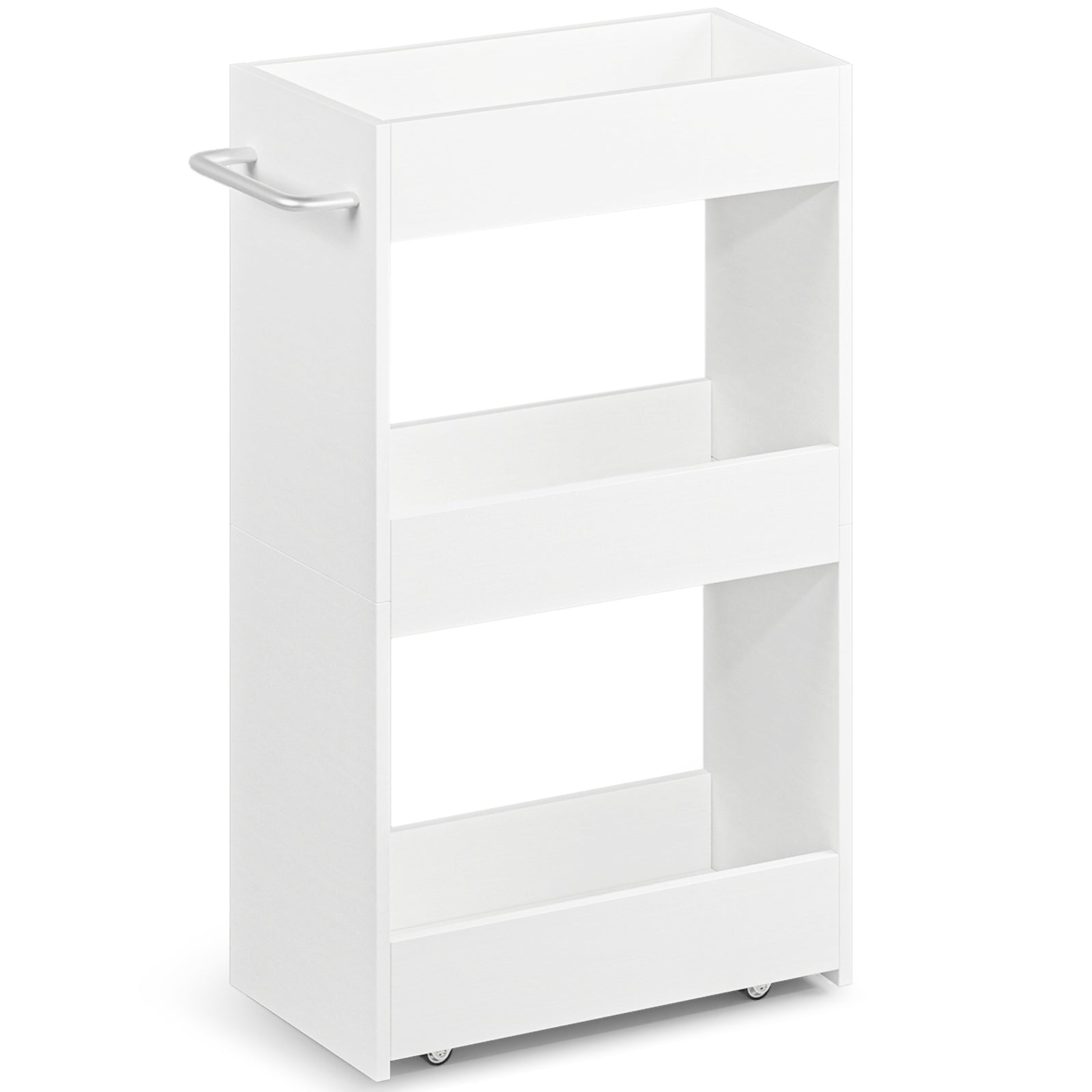 Slim Utility Kitchen Cart on Wheels Laundry Room Bathroom Organizers Narrow Shelves with Handle White
