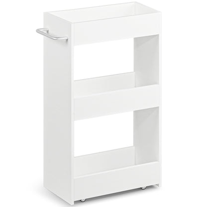 Slim Utility Kitchen Cart on Wheels Laundry Room Bathroom Organizers Narrow Shelves with Handle White