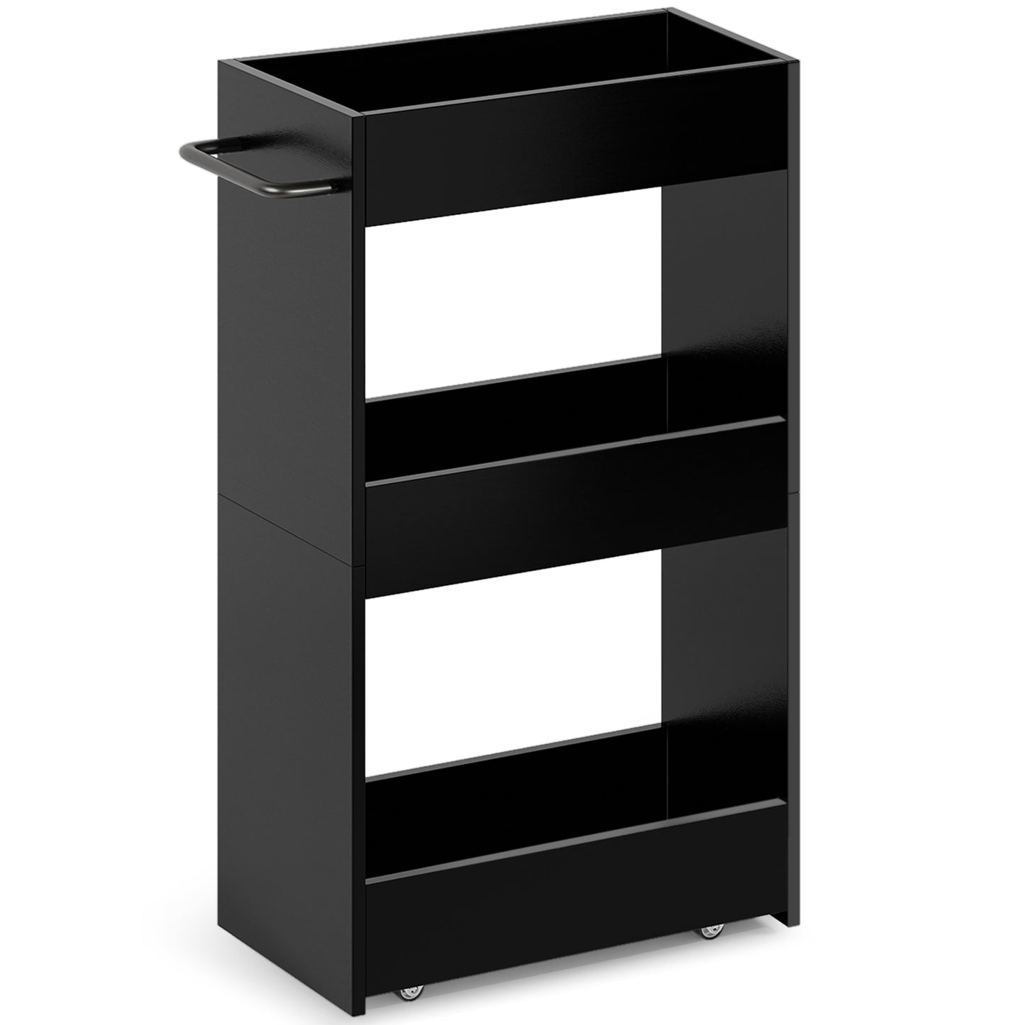 Slim Utility Kitchen Cart on Wheels Laundry Room Bathroom Organizers Narrow Shelves with Handle Black