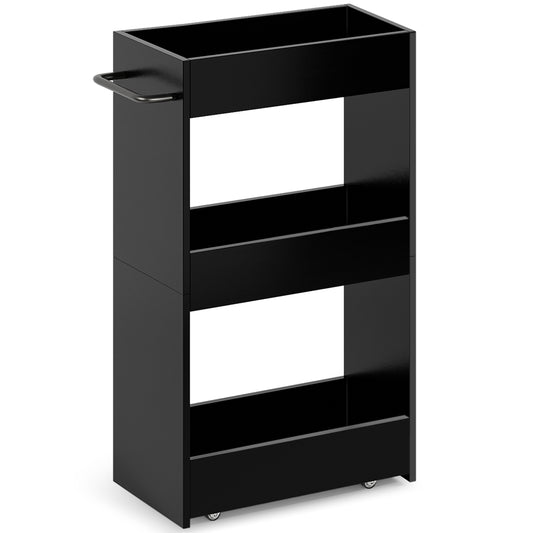 Slim Utility Kitchen Cart on Wheels Laundry Room Bathroom Organizers Narrow Shelves with Handle Black