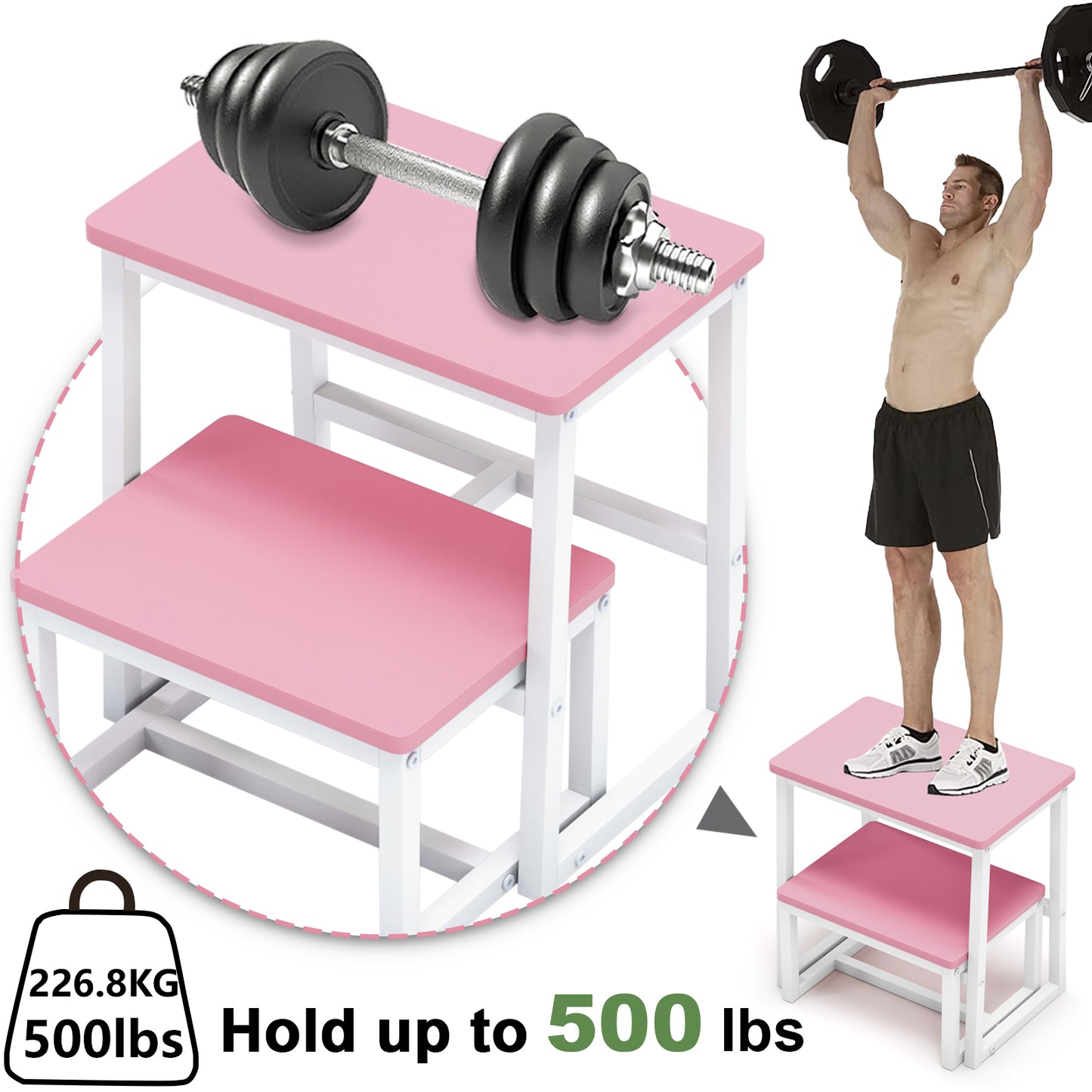 B2B Two Step Stool for Adults,Holds up to 500Lb,Wooden&Metal Frame. SK402