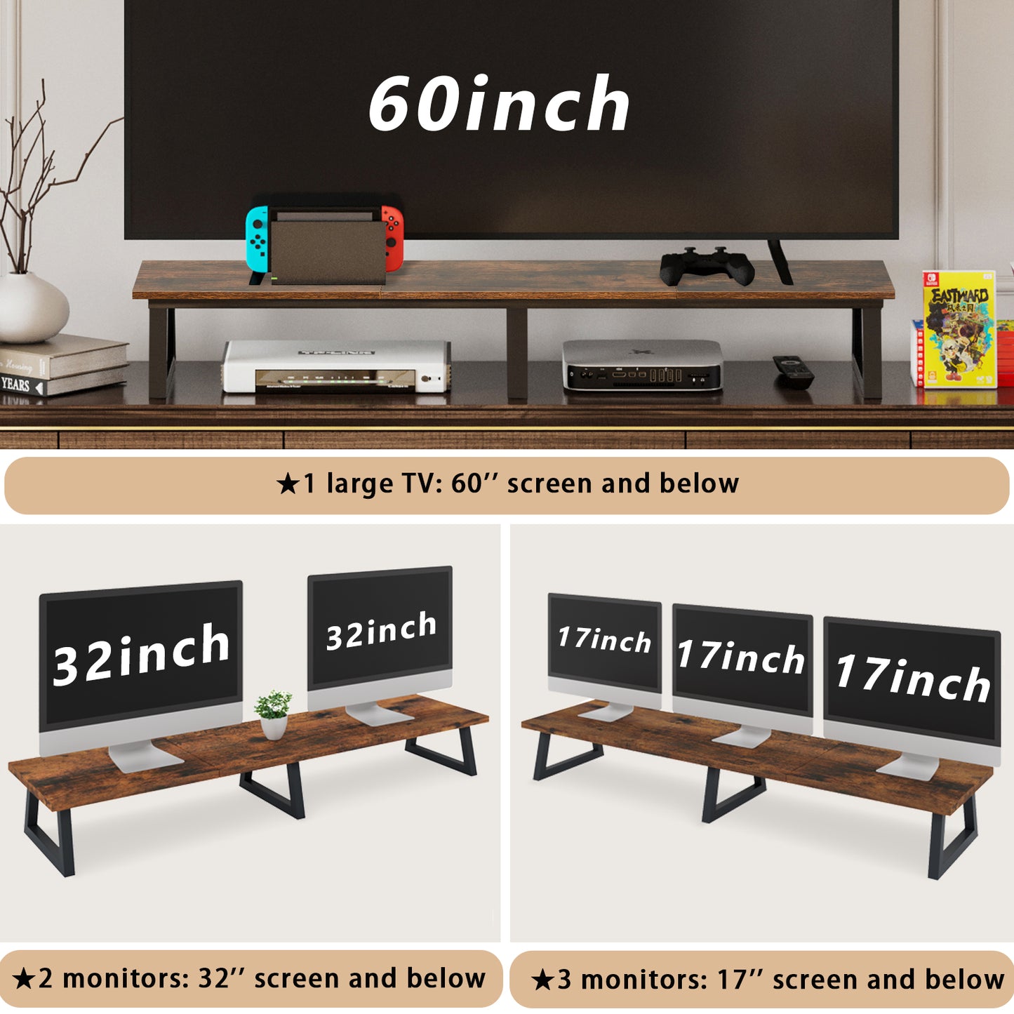 42 inch Large Dual Monitor Riser, Wood & Steel Desktop Riser Desk Organization. DS100