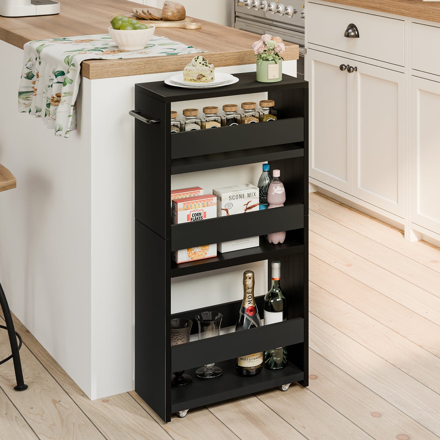 4-tier slim storage cart with handles, a pull-out rolling multifunctional cart suitable. KS4