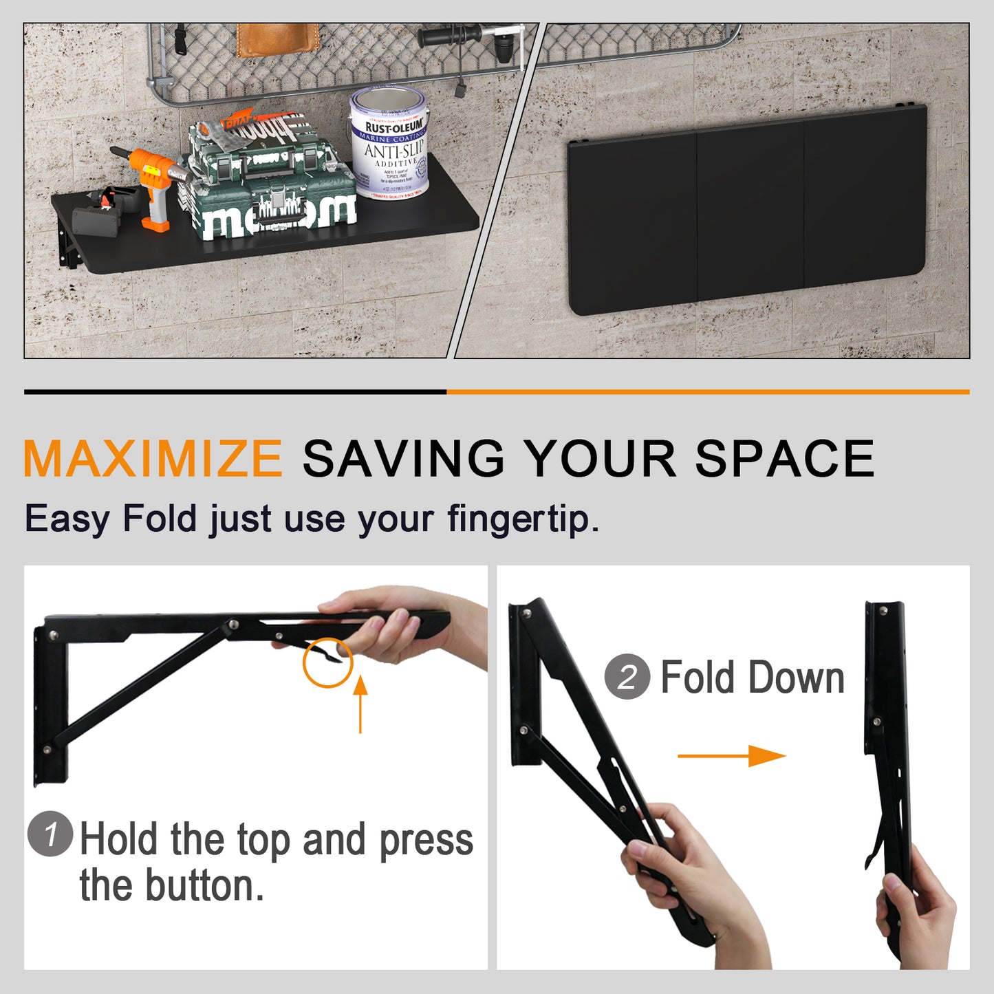 B2B 29.9"W x 15.7"D Folding Table Wall Mounted Desk with Heavy Duty Brackets for Storage. RSW840