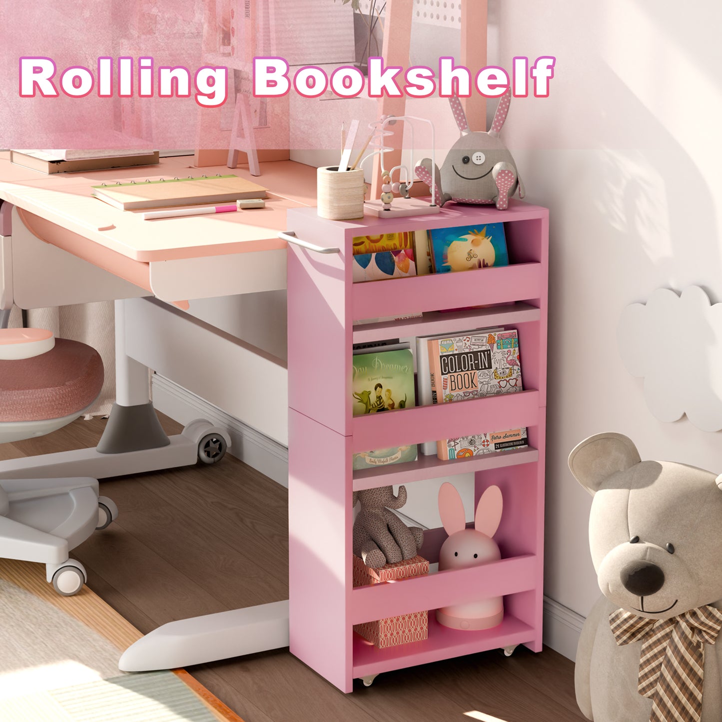 B2B 4-Tier Slim Storage Cart with Handles, Rolling Pull-Out Organizer. KS4