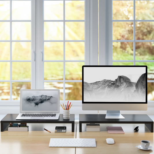 2 Pack Monitor Stand Riser-20 inch, Keyboard Shelf Organizer Wood Monitor Riser with Storage. DS500X2