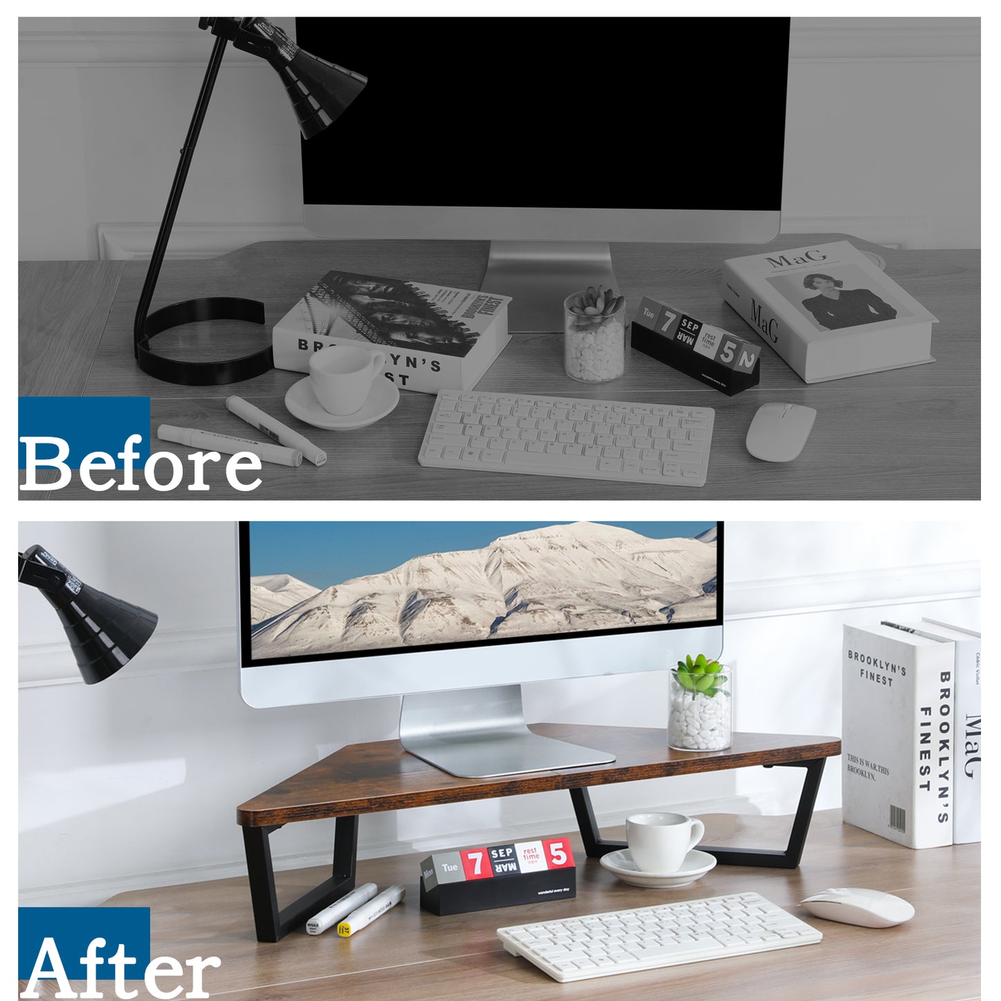 26 inch Triangle Monitor Stand Riser, Desktop Corner Shelf. DST600