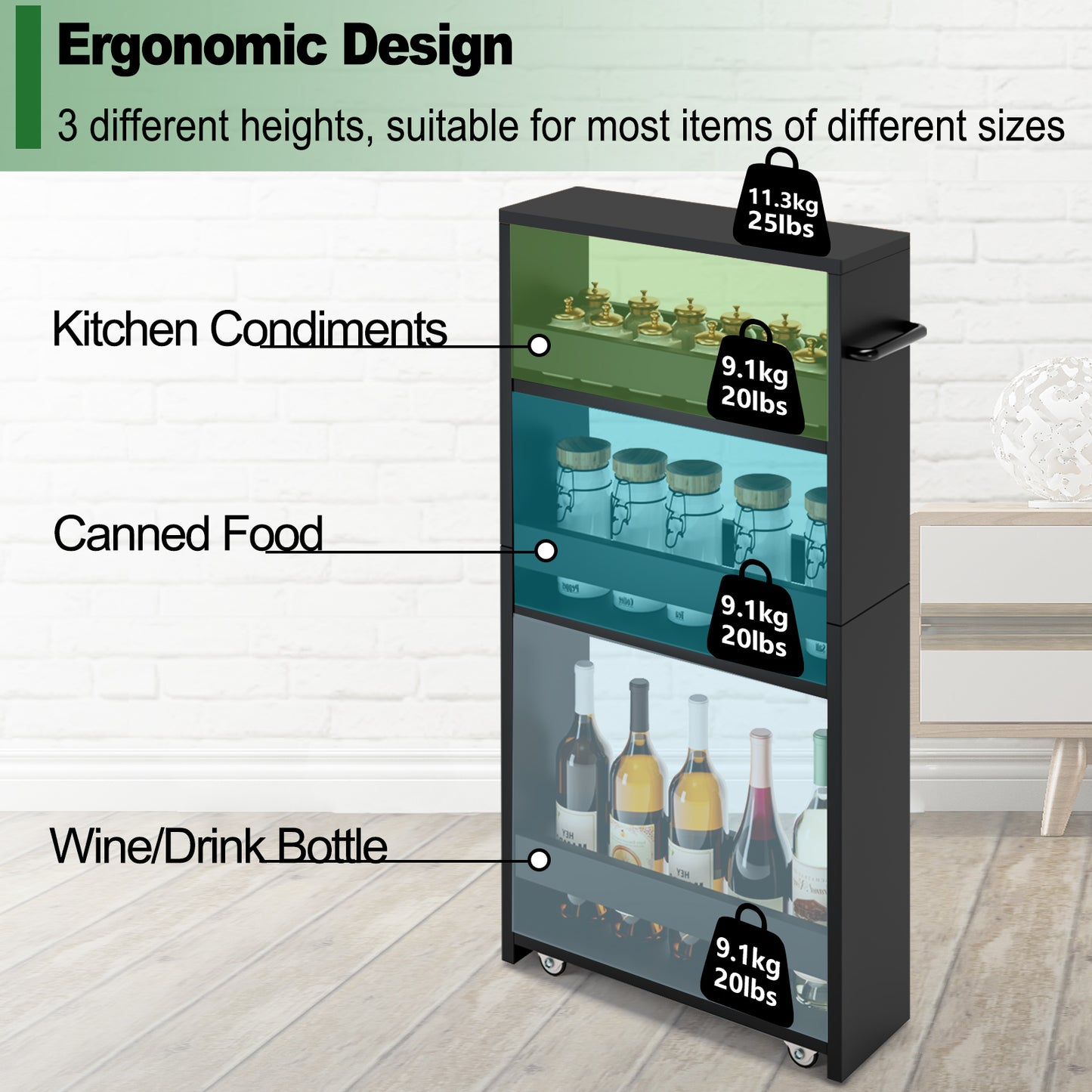 4-tier slim storage cart with handles, a pull-out rolling multifunctional cart suitable. KS4