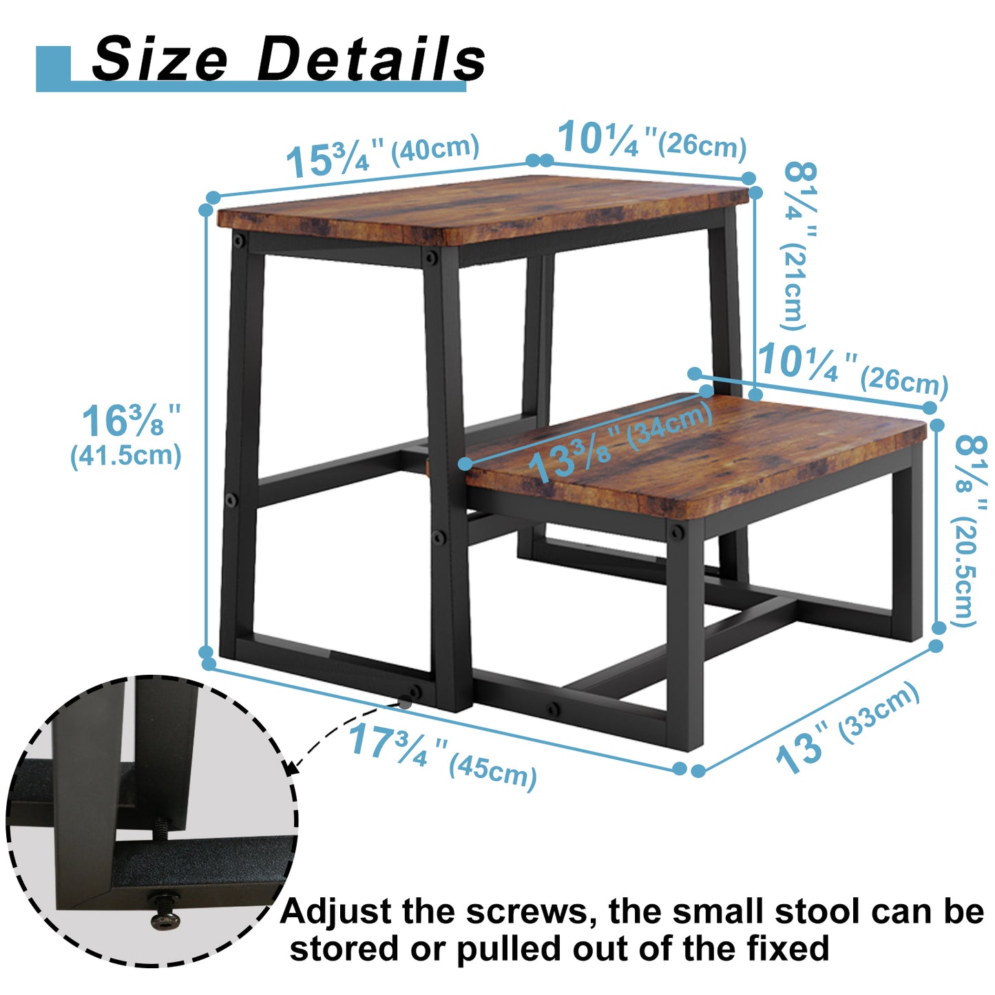 B2B Two Step Stool for Adults,Holds up to 500Lb,Wooden&Metal Frame. SK402