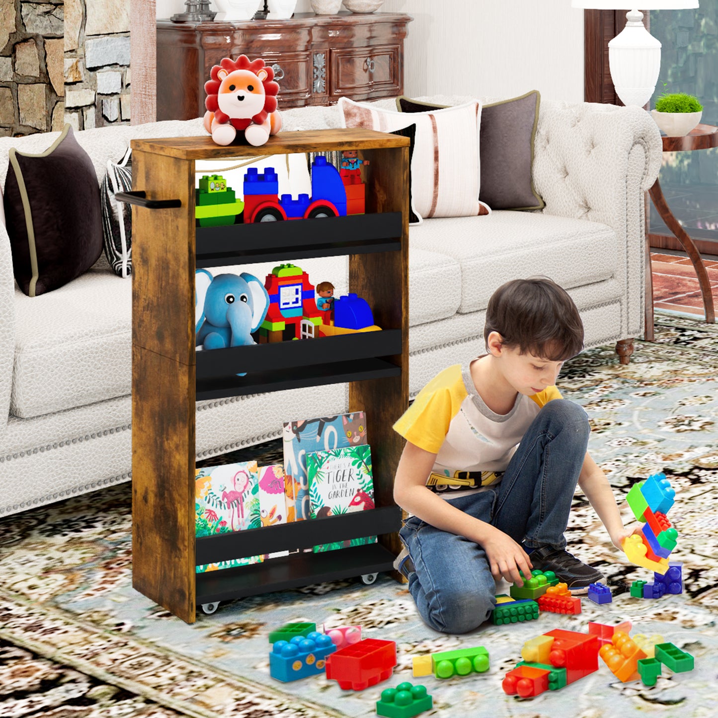 4-tier slim storage cart with handles, a pull-out rolling multifunctional cart suitable. KS4