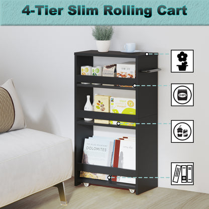 4-tier slim storage cart with handles, a pull-out rolling multifunctional cart suitable. KS4