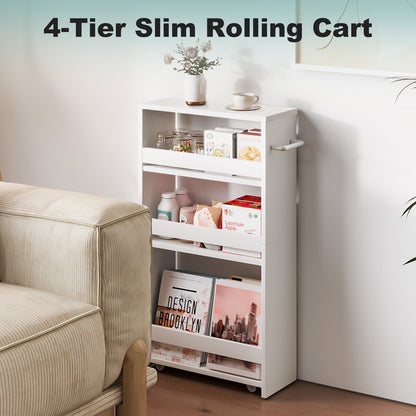 4-tier slim storage cart with handles, a pull-out rolling multifunctional cart suitable. KS4
