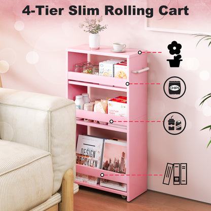 B2B 4-Tier Slim Storage Cart with Handles, Rolling Pull-Out Organizer. KS4