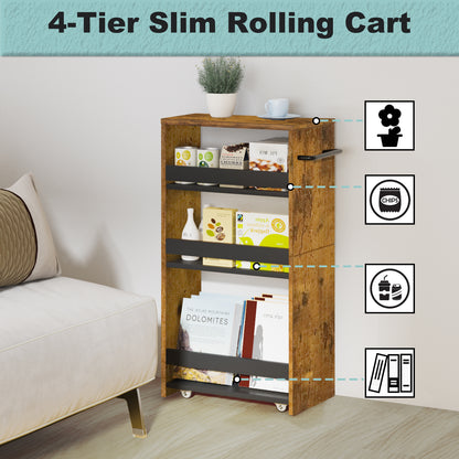 4-tier slim storage cart with handles, a pull-out rolling multifunctional cart suitable. KS4