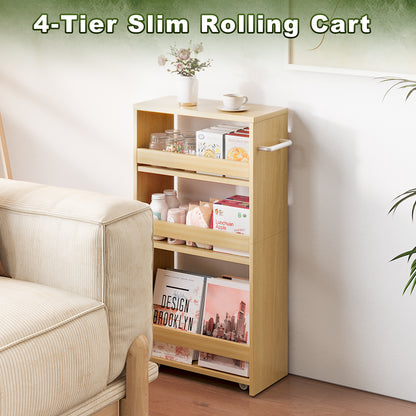 B2B 4-Tier Slim Storage Cart with Handles, Rolling Pull-Out Organizer. KS4