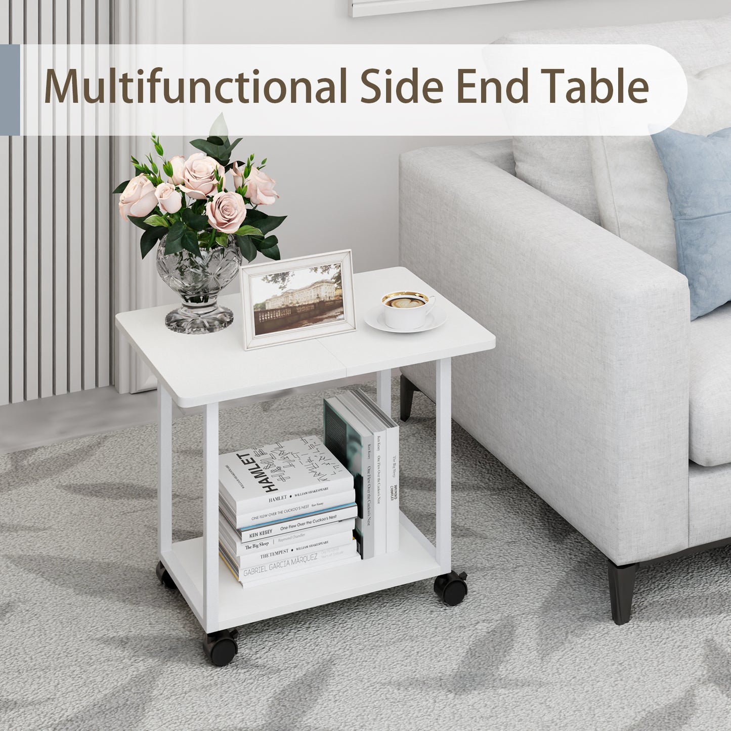 22"x15.75" Large Under Desk Printer Stand. 2-Tier Rolling Printer Cart with Wheels. KS200