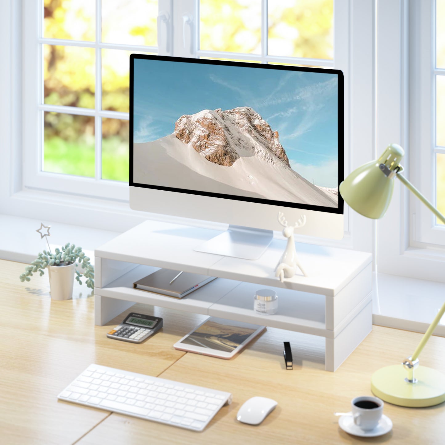 B2B 2-Pack 20" Wood Monitor Stand Riser with Keyboard Shelf. DS500X2