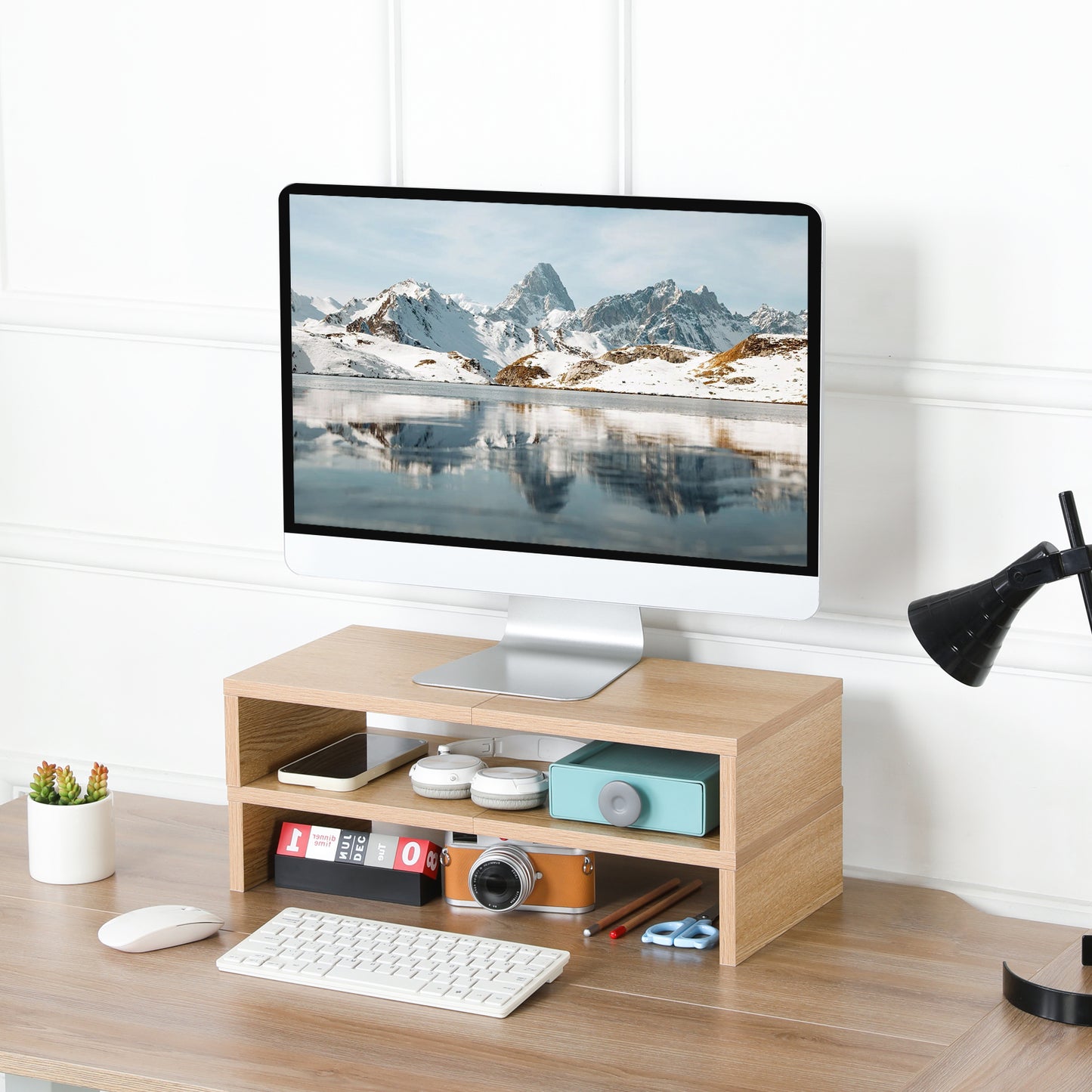 B2B 2-Pack 20" Wood Monitor Stand Riser with Keyboard Shelf. DS500X2