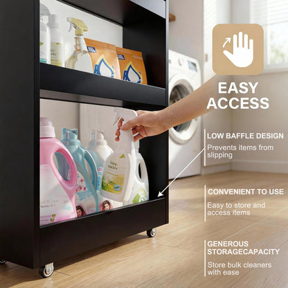 B2B 24.8D×7.9W, Slim Rolling Storage Cart, Adjustable Height, Deep Basket. KS614