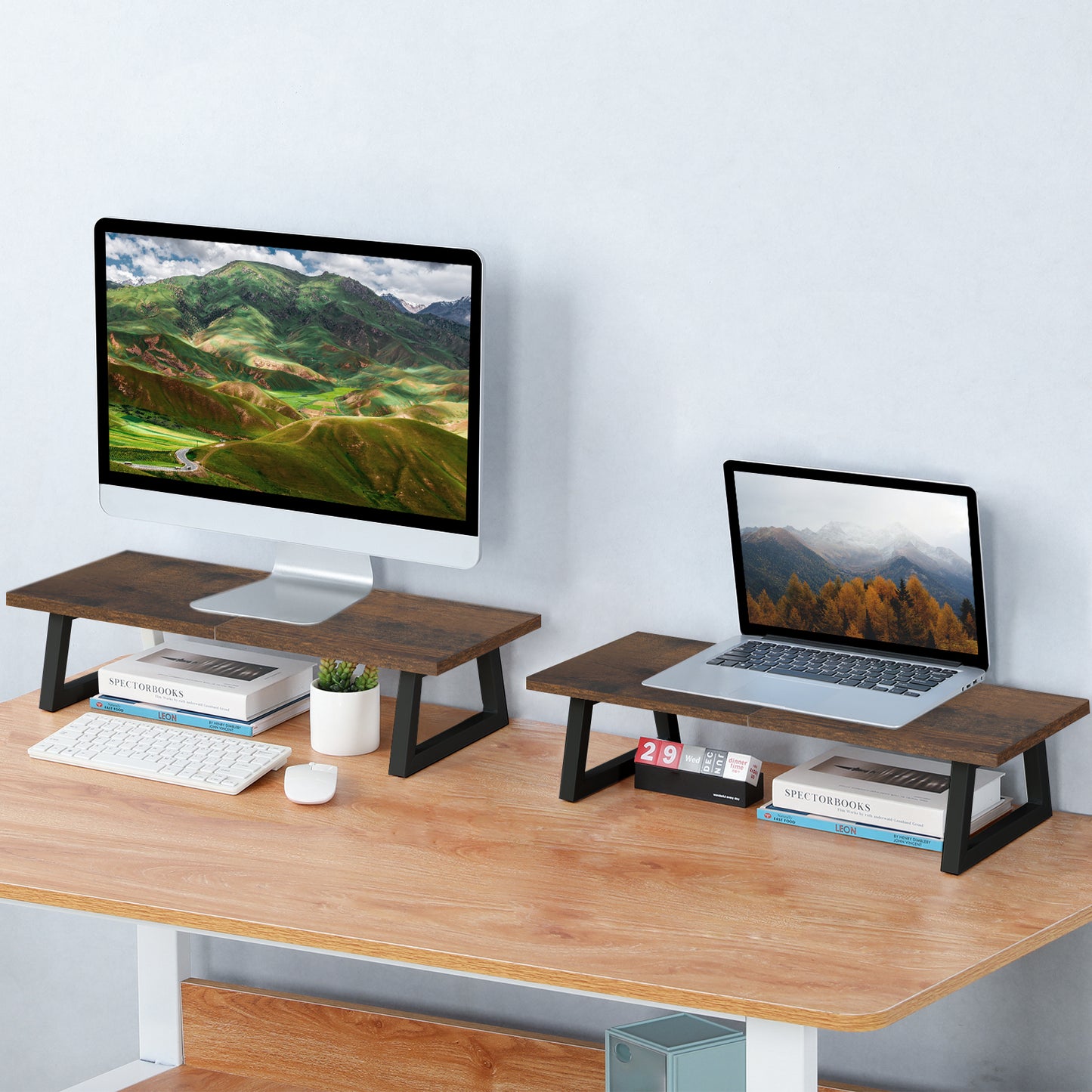 24 inch Dual Monitor Riser, Wood & Steel Desktop Riser Desk Organization. DS101