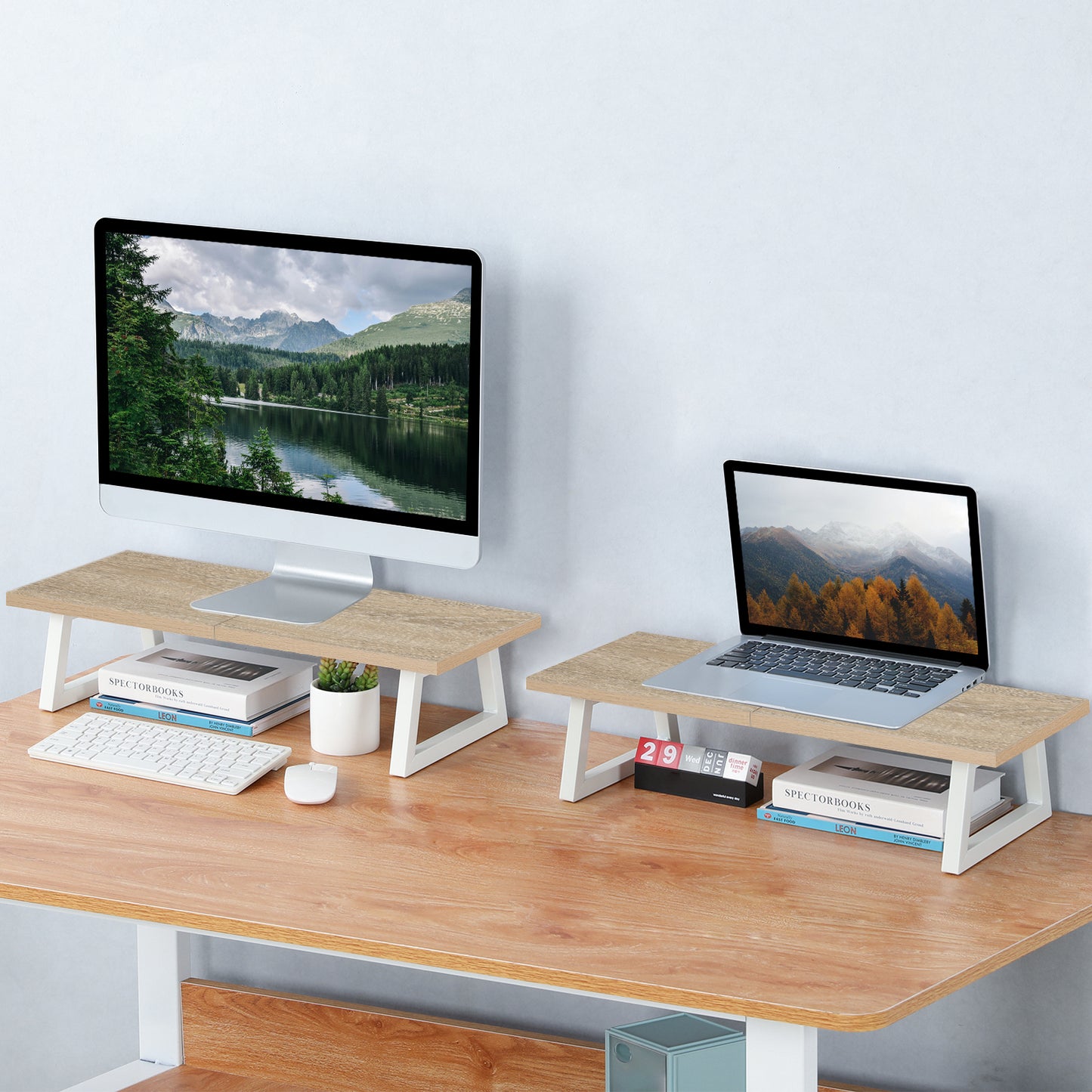 24 inch Dual Monitor Riser, Wood & Steel Desktop Riser Desk Organization. DS101