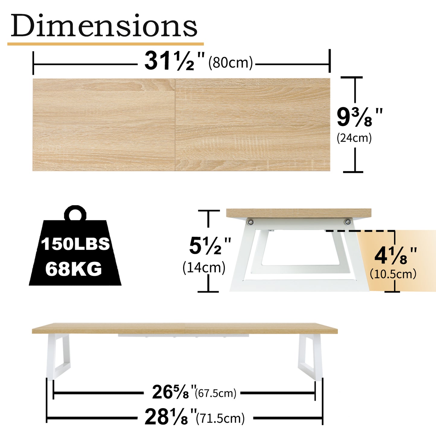 B2B 31.5 inch Monitor Stand Riser, Wood & Steel Computer Monitor Stand with Storage. DS102