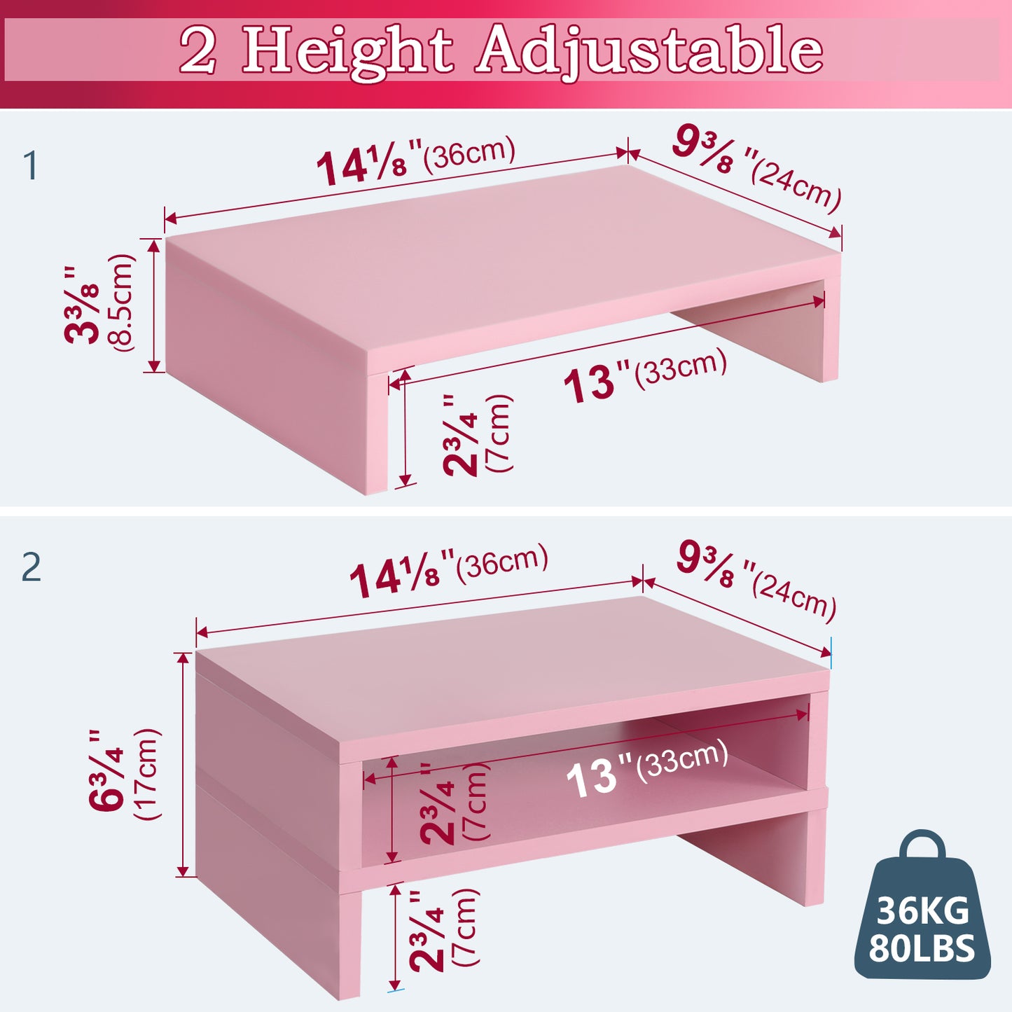 B2B 2 pack 14.2 inch  Wood Monitor Stand Riser with Storage. DS400x2