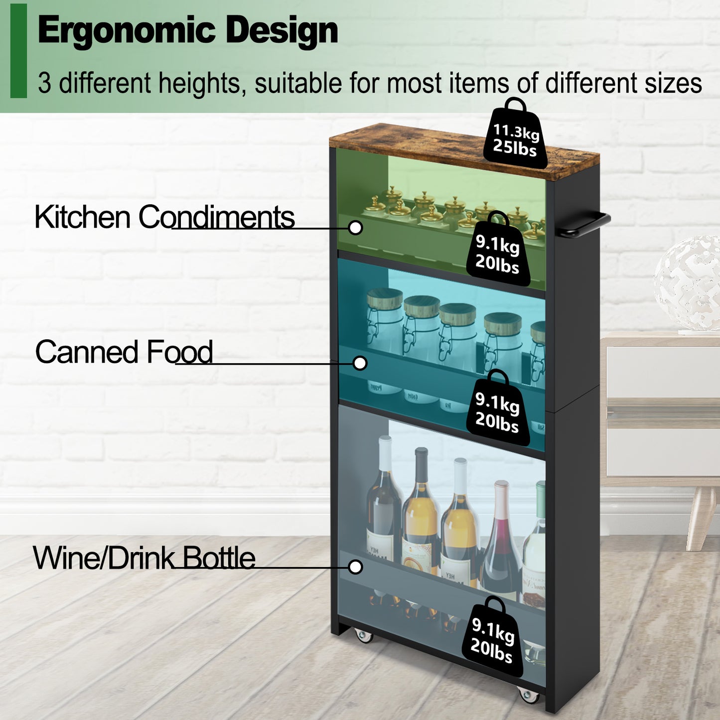 4-tier slim storage cart with handles, a pull-out rolling multifunctional cart suitable. KS4