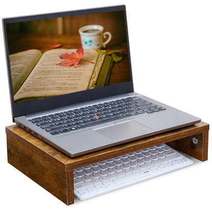 14.2 in Wood Monitor Stand Riser | Ergonomic Desk Organizer Laptop Shelf