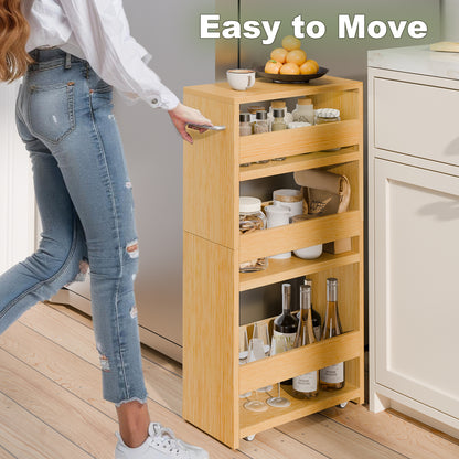 B2B 4-Tier Slim Storage Cart with Handles, Rolling Pull-Out Organizer. KS4