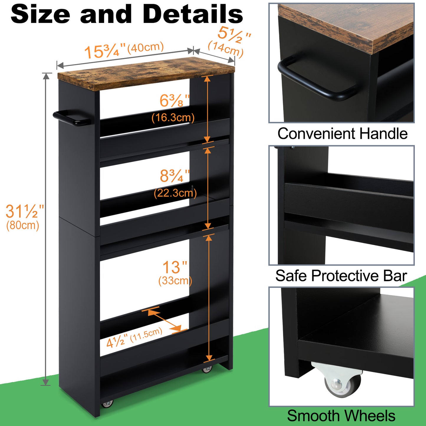 4-tier slim storage cart with handles, a pull-out rolling multifunctional cart suitable. KS4