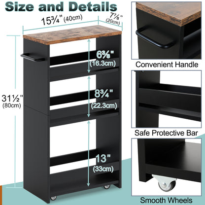 4-tier slim storage cart with handles, a pull-out rolling multifunctional cart suitable. KS4