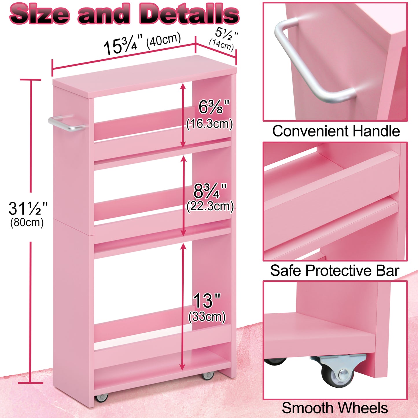 B2B 4-Tier Slim Storage Cart with Handles, Rolling Pull-Out Organizer. KS4