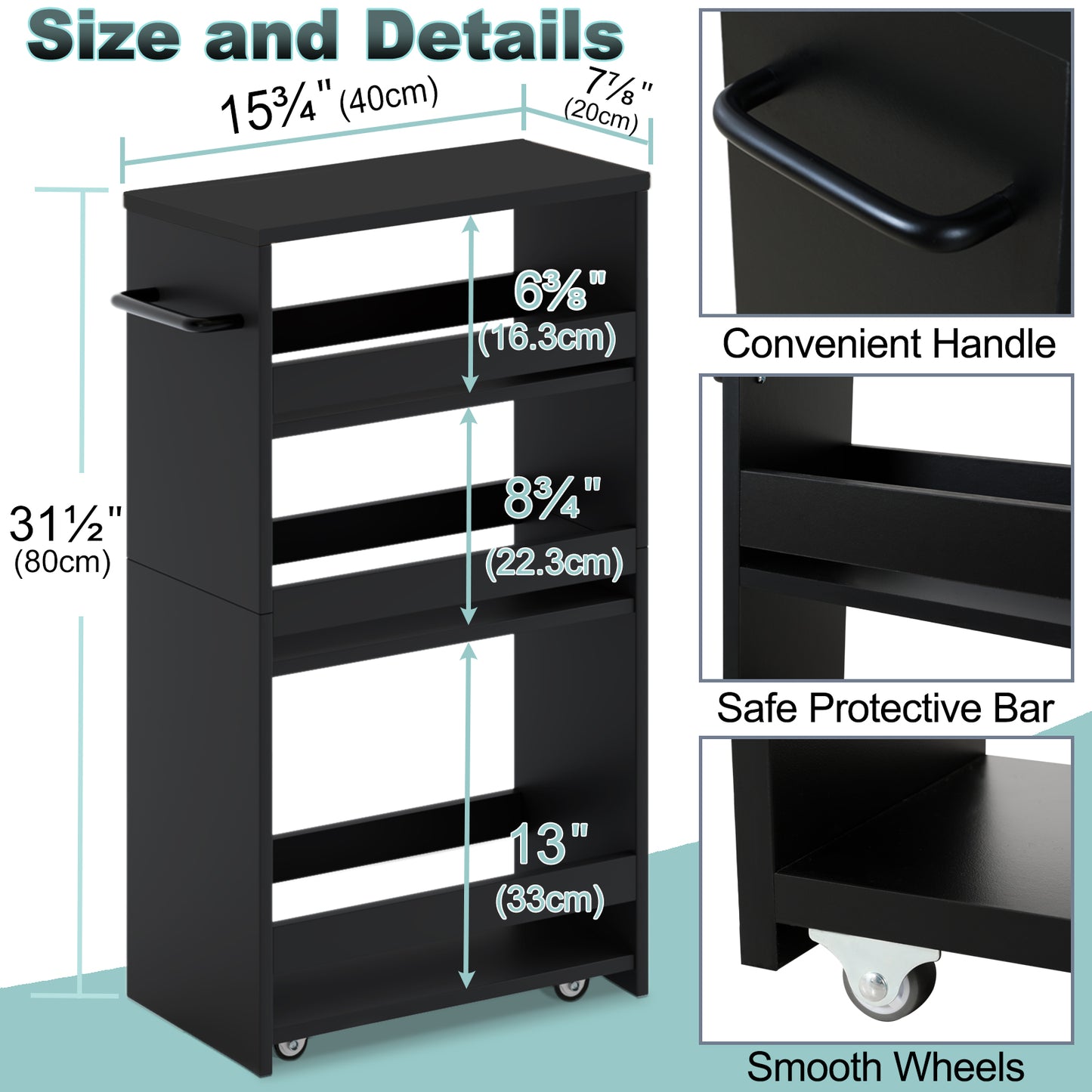 4-tier slim storage cart with handles, a pull-out rolling multifunctional cart suitable. KS4