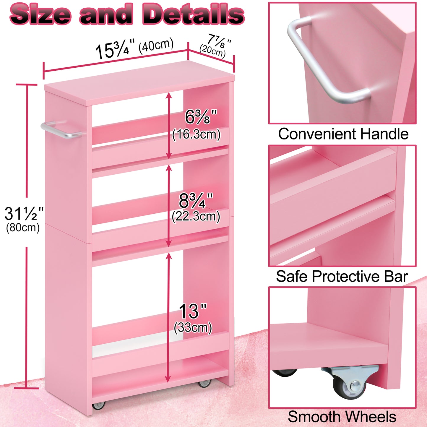 B2B 4-Tier Slim Storage Cart with Handles, Rolling Pull-Out Organizer. KS4