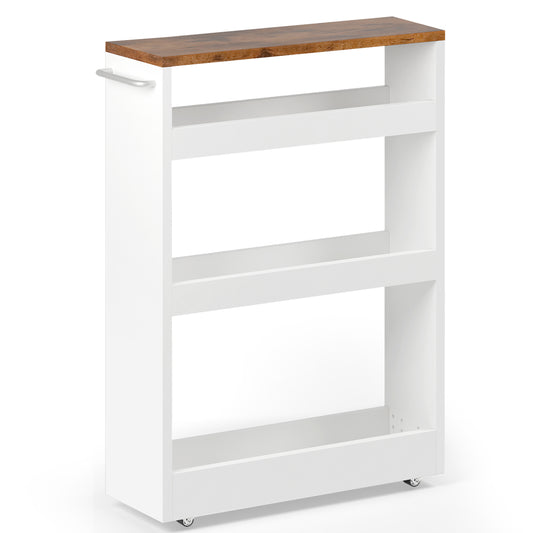 B2B 4 Tier Slim Rolling Storage Cart with Wheels, 24.8D x 7.9W Inches, Cart with Handle Narrow Shelf Organizer. KS614